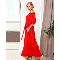 Червоне крепове плаття на ґудзиках з воланом