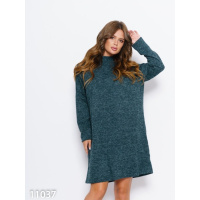 Зеленое ангоровое свободное платье с воротником-стойкой