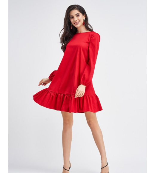 Червона сукня-трапеція з воланом