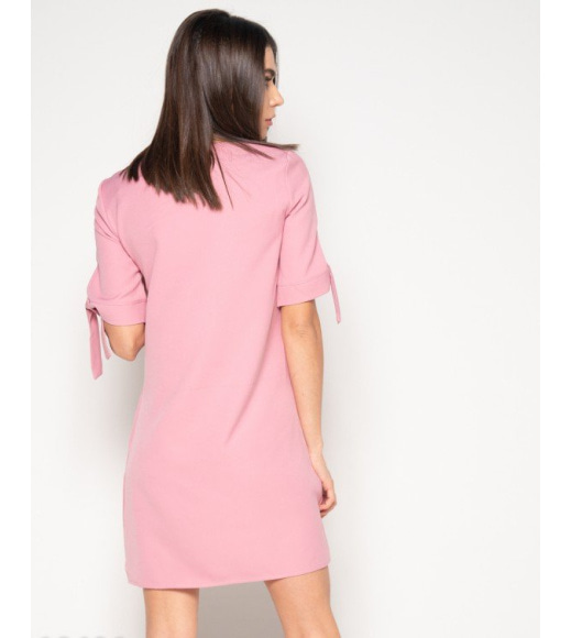 Рожеве однотонне плаття з зав`язками на рукавах