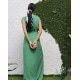Зелена бавовняна довга сукня з розрізом