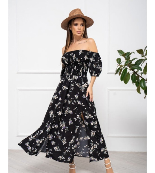 Чорна квіткова сукня з ліфом-жаткою