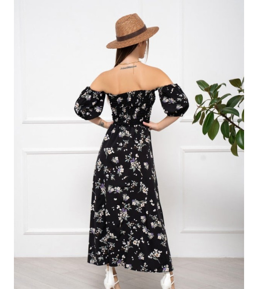 Чорна квіткова сукня з ліфом-жаткою