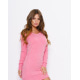 Персиковое ангоровое мини платье-свитер на манжетах