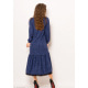 Синее меланжевое ангоровое длинное платье с широким воланом