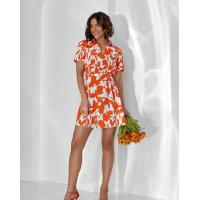 Оранжевое короткое платье-трапеция с воротником