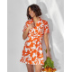 Оранжевое короткое платье-трапеция с воротником