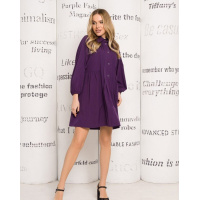 Фиолетовое свободное платье-рубашка со сборками