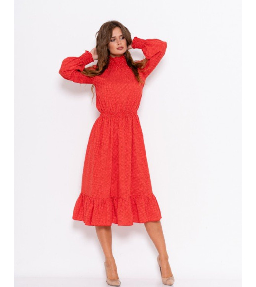 Красное в горошек ретро-платье с жаткой