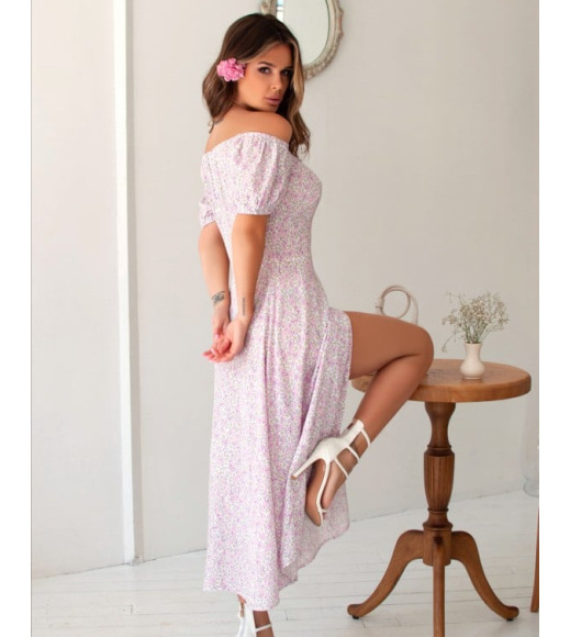 Розовое цветочное платье в ретро стиле