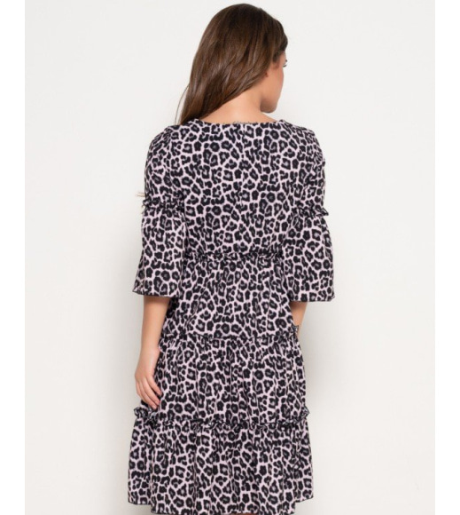 Бузково-чорна леопардова сукня-трапеція