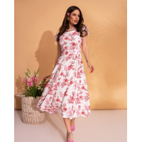 Бело-бордовое льняное платье с вырезом на спинке