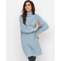 Меланжево-голубое вязаное теплое платье