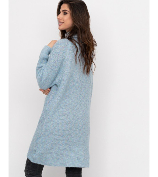 Меланжево-голубое вязаное теплое платье