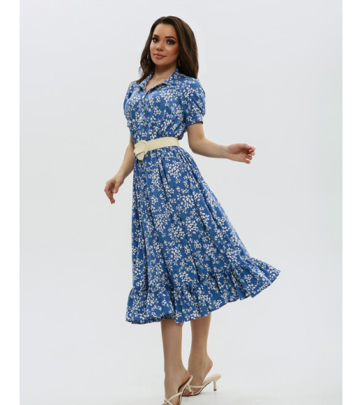 Блакитне приталене плаття з воланом