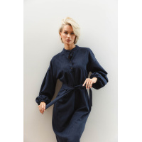 Синее прямое замшевое платье с длинным рукавом Seventeen 2097.5444