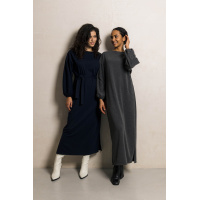 Темно-серое прямое длинное трикотажное платье с длинным пышным рукавом Seventeen 2117.5530