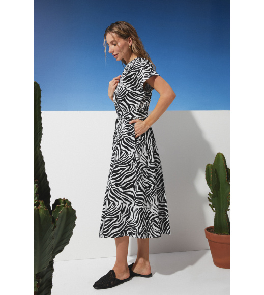 Черное принтованное хлопковое миди платье Seventeen 2281.6344