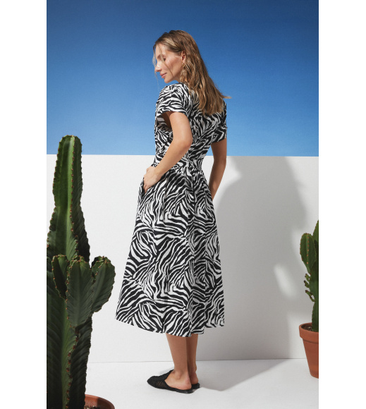 Черное принтованное хлопковое миди платье Seventeen 2281.6344