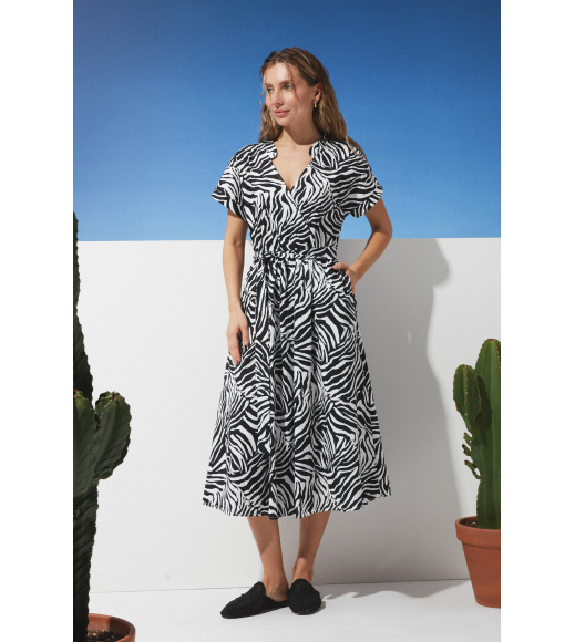 Черное принтованное хлопковое миди платье Seventeen 2281.6344