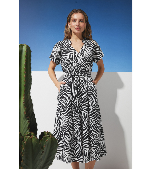 Черное принтованное хлопковое миди платье Seventeen 2281.6344