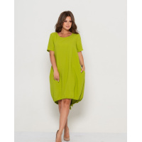 Оливковое асимметричное платье с кулиской