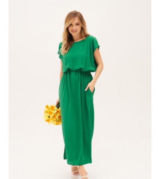 Зеленое коттоновое платье с фигурным вырезом спинки