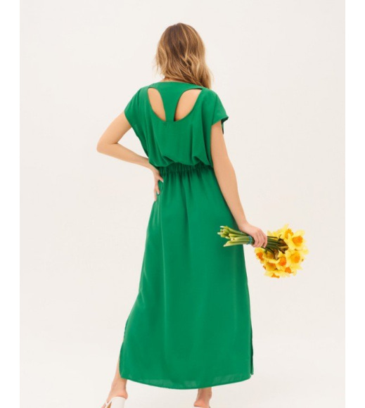 Зеленое коттоновое платье с фигурным вырезом спинки