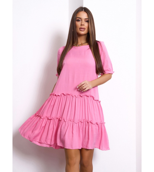 Розовое хлопковое платье с рюшами и воланами