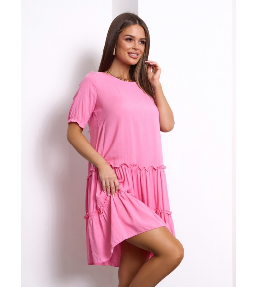 Розовое хлопковое платье с рюшами и воланами