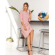 Розовое офисное платье с расклешенным низом