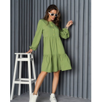 Оливковое платье-трапеция с рукавами-фонариками