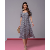 Черное ретро платье с цветочным принтом и разрезом