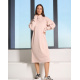 Бежевое ангоровое платье-гольф с разрезом