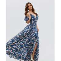 Цветочное платье-халат на запах с воланами
