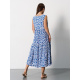Синее хлопковое платье-трапеция с орнаментом