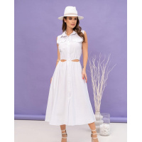 Белое льняное платье-рубашка с вырезами