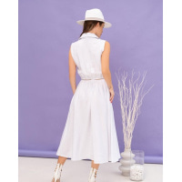 Белое льняное платье-рубашка с вырезами