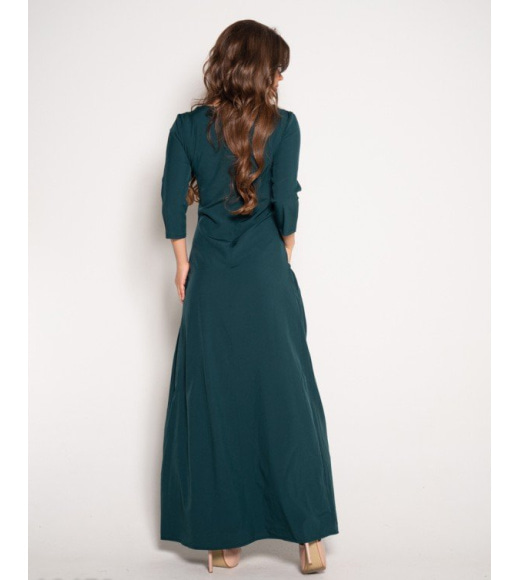 Темно-зеленое платье в пол с рукавами 3/4 и карманами