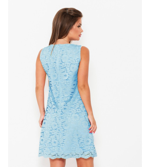 Голубое кружевное мини платье без рукавов