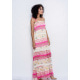 Воздушное платье-сарафан с жаткой в малиново-розовых цветах в пол с винтажным кружевом
