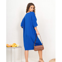 Синя бавовняна сукня з вирізом у горловини