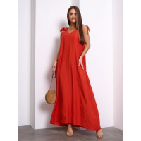 Оранжевый льняной сарафан на завязках