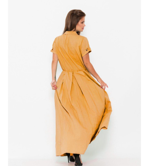 Горчичное коттоновое платье длиной в пол