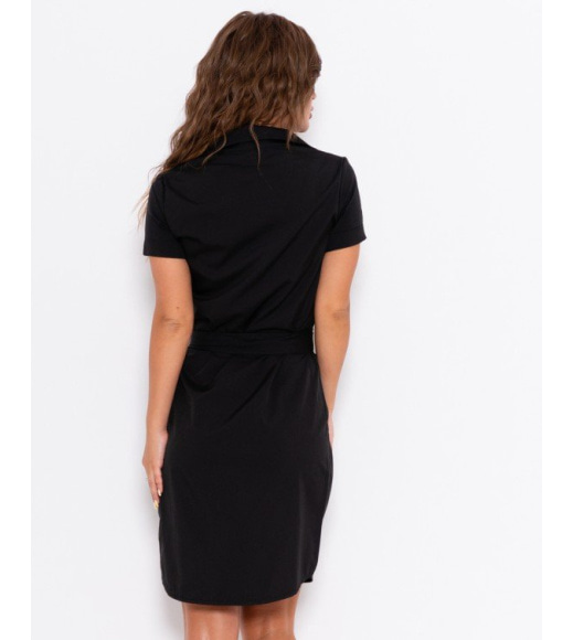 Чорне плаття-сорочка з поясом і кишенею