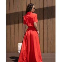 Красное длинное платье-рубашка на пуговицах