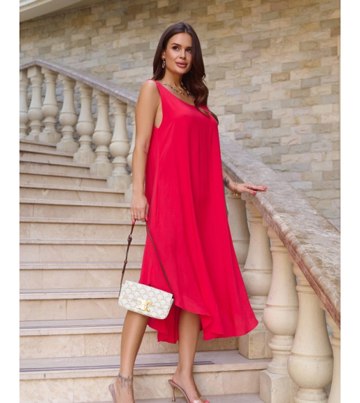 Красный хлопковый сарафан кроя трапеции