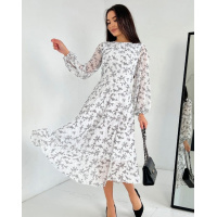 Белое миди платье с мелким цветочным принтом