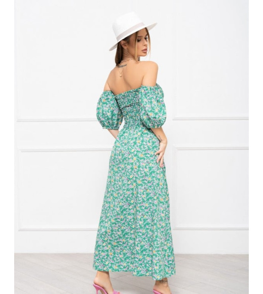 Зеленое цветочное платье с лифом-жаткой