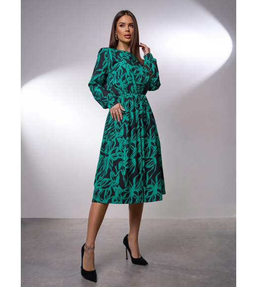 Зелено-черное платье с длинными рукавами